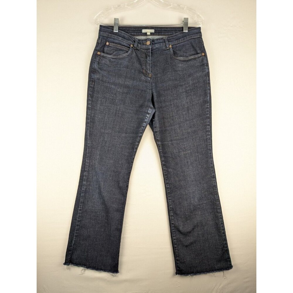 Eileen Fisher Jeans Size Small 30x29 Dark Blue Straight Leg Denim Raw Hem